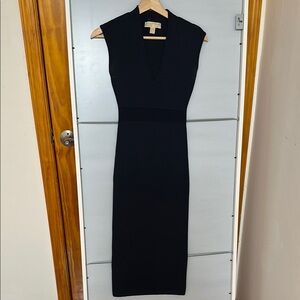 Michael Kors Black Ribbed Sheath Maxi Dress